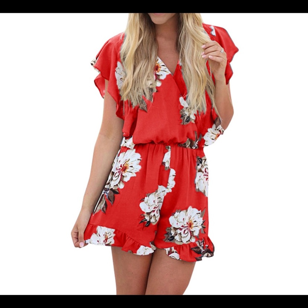 Gorgeous red floral romper